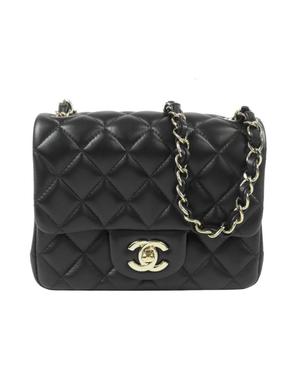 Chanel Chain Shoulder Bag Black Gold Lambskin CC Logo Mini Quilted 17